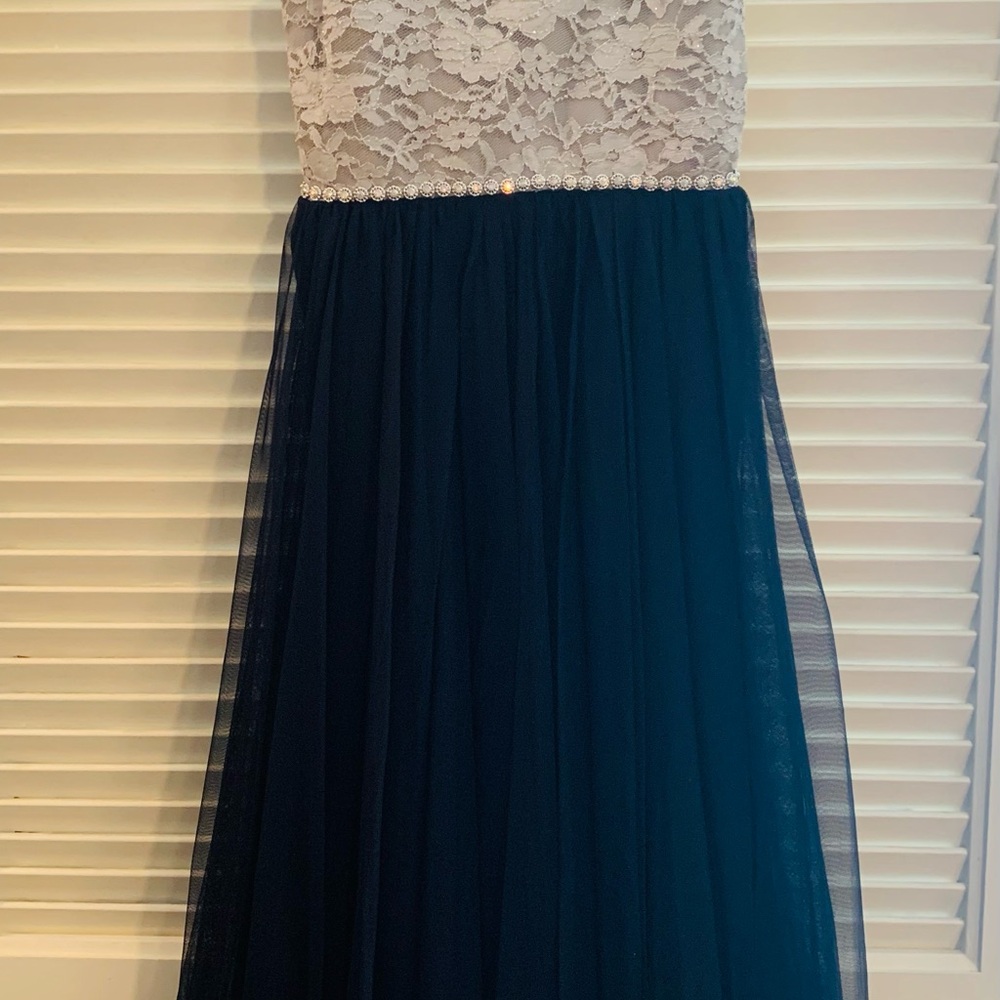 Elegant Navy and White Lace Kids Dress